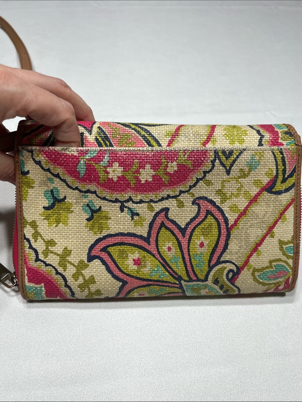 Spartina 449 Linen Leather Paisley Crossbody Wallet Clutch SKU 0110 - Picture 6 of 10